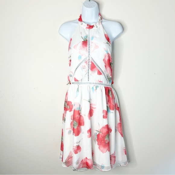 Two Sisters The Label Floral Halter Mini Dress High Neck White Pink Size Large - Picture 15 of 15